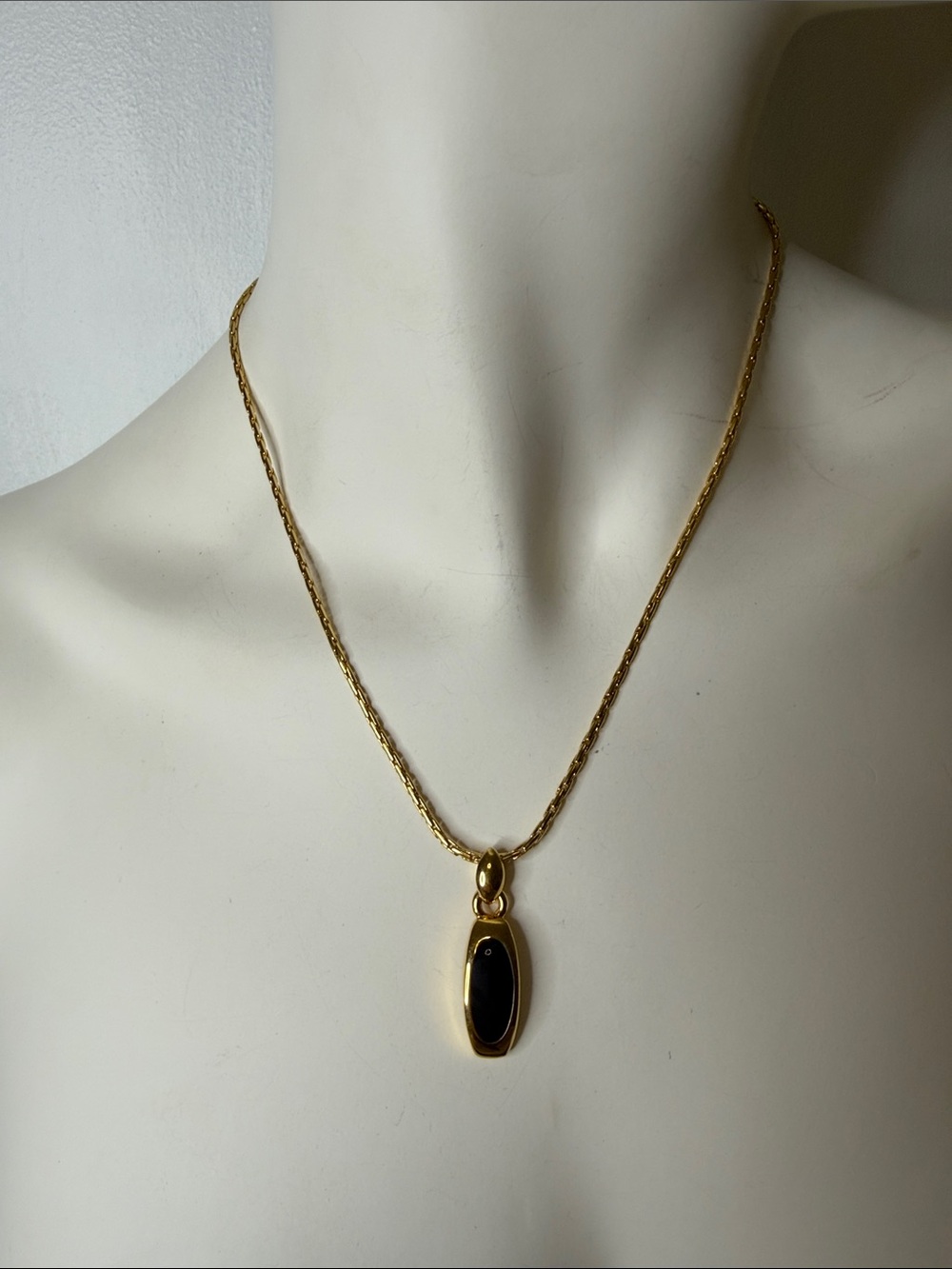 Vintage Monet Gold Tone Navy Blue Enamel Pendant Necklace